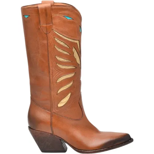 Leather Texano Boots in Cuoio , female, Sizes: 5 UK, 7 UK, 3 UK, 6 UK - Elena Iachi - Modalova
