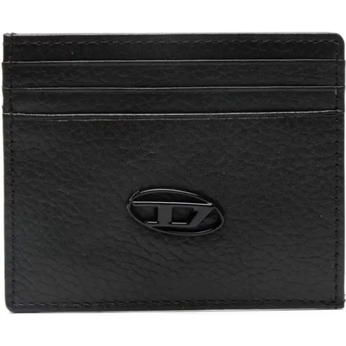 Grained Leather Card Holder with Logo , male, Sizes: ONE SIZE - Diesel - Modalova