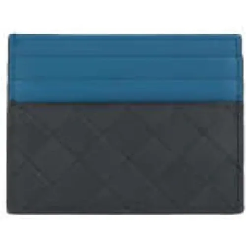 Grey Leather Credit Card Wallet with Intrecciato Pattern , male, Sizes: ONE SIZE - Bottega Veneta - Modalova