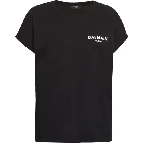 T-hirt with flocked Pari logo , female, Sizes: M - Balmain - Modalova