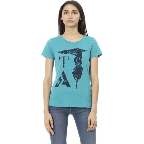 Elegantes blaues Tee mit Frontprint - Trussardi - Modalova