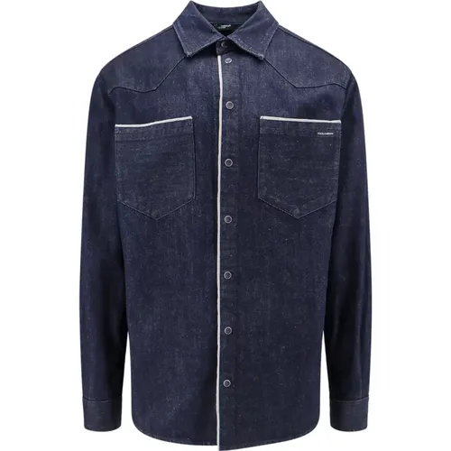 Denim Shirt with Snap Buttons , male, Sizes: L - Dolce & Gabbana - Modalova