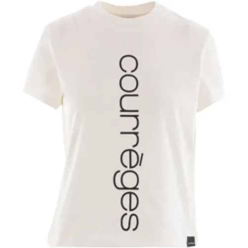 Weißes Baumwoll-Jersey T-Shirt mit Logo-Print , Damen, Größe: L - Courrèges - Modalova