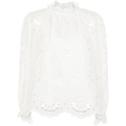 Embroidered Ivory Blouse with Floral Details , female, Sizes: M - Zimmermann - Modalova