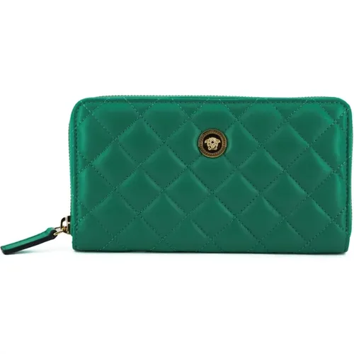 Quilted Leather Zip Wallet , female, Sizes: ONE SIZE - Versace - Modalova