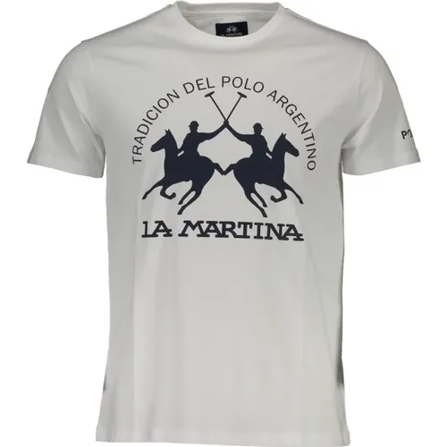 Weißes T-Shirt mit Druck und Logo , Herren, Größe: L - LA MARTINA - Modalova