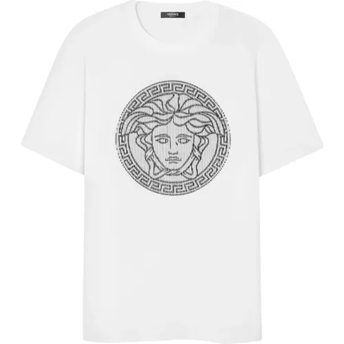 Embroidered Logo Crew Neck T-shirts , male, Sizes: M, XL, S, L - Versace - Modalova