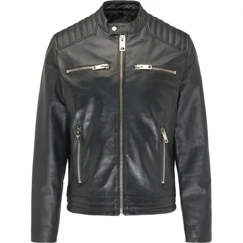 Men`s Biker Leather Jacket - Bento - Black , male, Sizes: S, 3XL, L, M, 2XL, XL - carlo colucci - Modalova