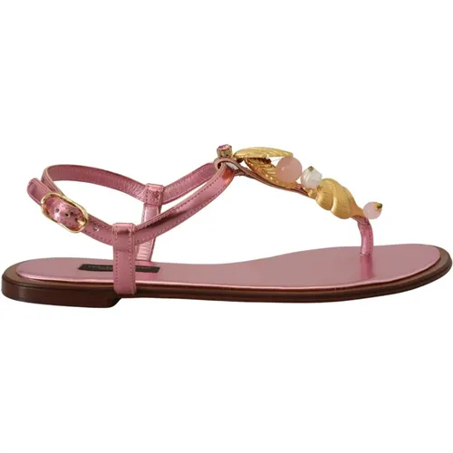 Flat Sandalen , Damen, Größe: 36 EU - Dolce & Gabbana - Modalova