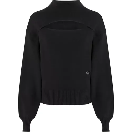Schwarze Pullover mit bequemer Passform und stilvollem Design , Damen, Größe: L - Calvin Klein - Modalova