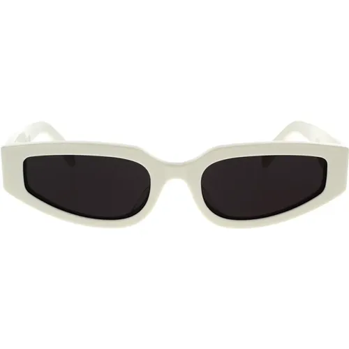 Geometrische Sonnenbrille mit elfenbeinfarbenem Rahmen und grauen Gläsern , unisex, Größe: 54 MM - Celine - Modalova