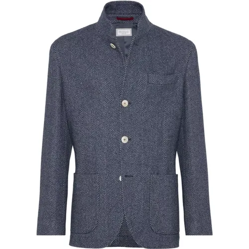 Navy Cashmere Wool Jackets Herringbone , male, Sizes: M, L, S, XL - BRUNELLO CUCINELLI - Modalova