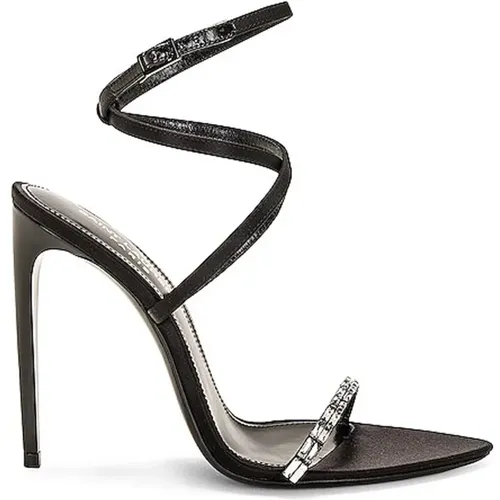 Leather Sandals with Crystal Embellishments , female, Sizes: 4 1/2 UK - Saint Laurent - Modalova