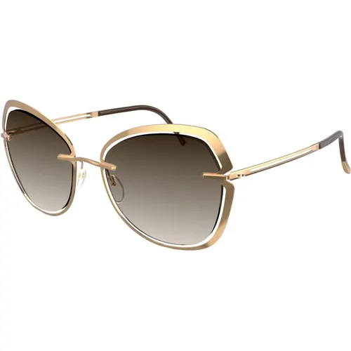 Gold/Braun getönte Sonnenbrille 8180 , Damen, Größe: ONE Size - Silhouette - Modalova