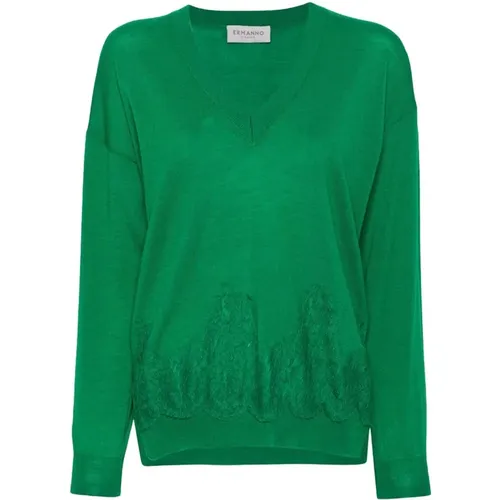 Floral-Lace Knitted Jumper , female, Sizes: XS - Ermanno Scervino - Modalova
