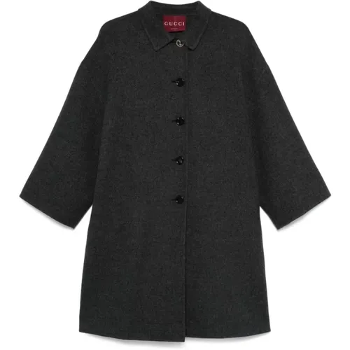 Grey Wool Blend Classic Coat , female, Sizes: XS, S - Gucci - Modalova