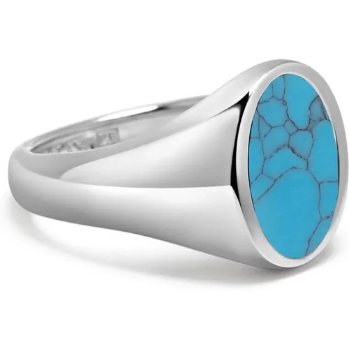 Men's Sterling Silver Oval Signet Ring with Turquoise - Nialaya - Modalova