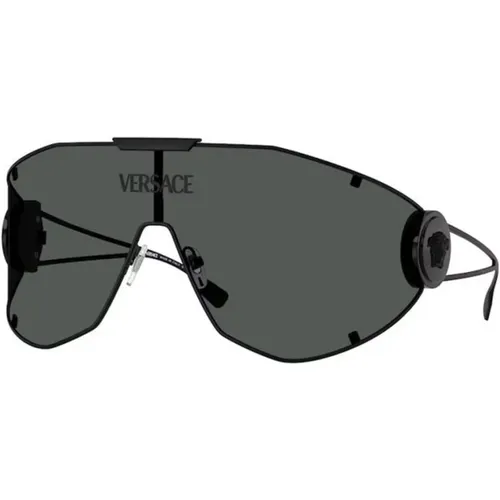 Stylish Sunglasses with Dark Grey Lenses , male, Sizes: 42 MM - Versace - Modalova