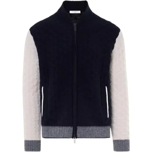 Blauer Merinowoll Varsity Pullover - Paolo Pecora - Modalova