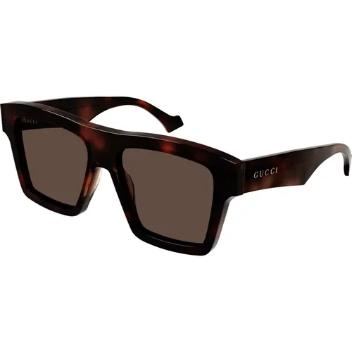Dunkel Havana/Braune Sonnenbrille , Herren, Größe: 55 MM - Gucci - Modalova