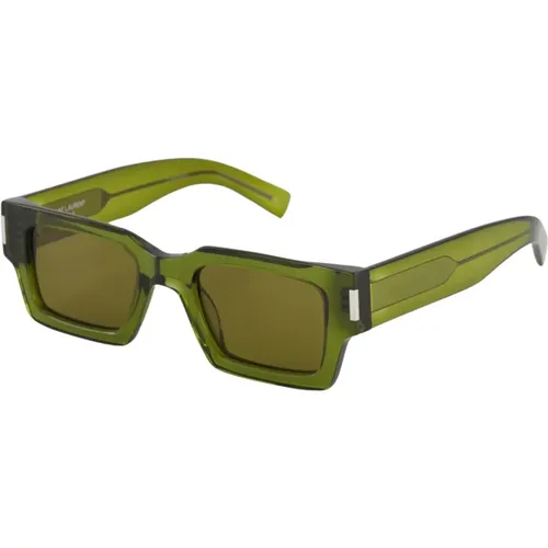 Schmale Rechteckige Sonnenbrille in Grün , unisex, Größe: M - Saint Laurent - Modalova
