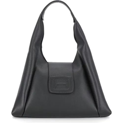 Schwarze Lederhandtasche mit Griff , Damen, Größe: ONE Size - Hogan - Modalova