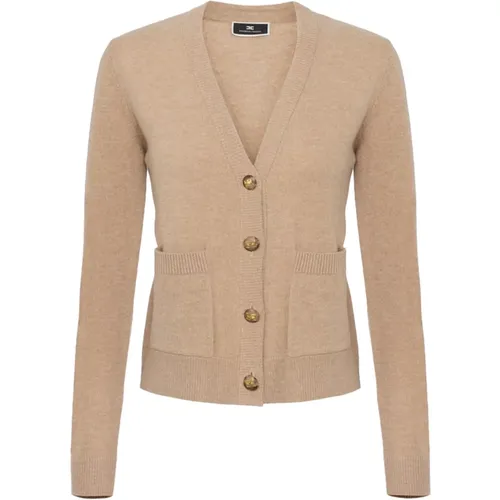 Cashmere Blend Cardigan with Horn Buttons , female, Sizes: L - Elisabetta Franchi - Modalova