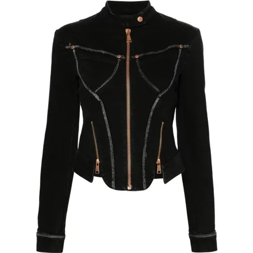 Denim Jacket with Zip Detail , female, Sizes: XS, S - Versace Jeans Couture - Modalova