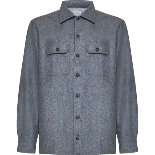 Graue Woll-Overshirt mit Taschen - BRUNELLO CUCINELLI - Modalova