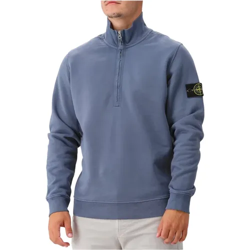 Blauer Halbzip Pullover Weiche Baumwolle , Herren, Größe: S - Stone Island - Modalova