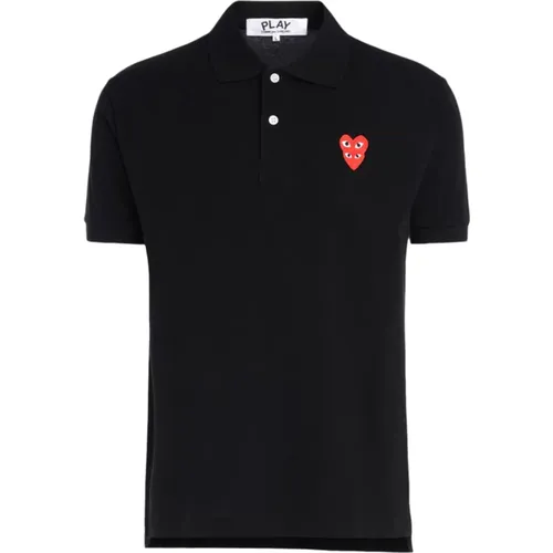 Schwarzes Poloshirt mit Überlappenden Herzen , Herren, Größe: M - Comme des Garçons Play - Modalova