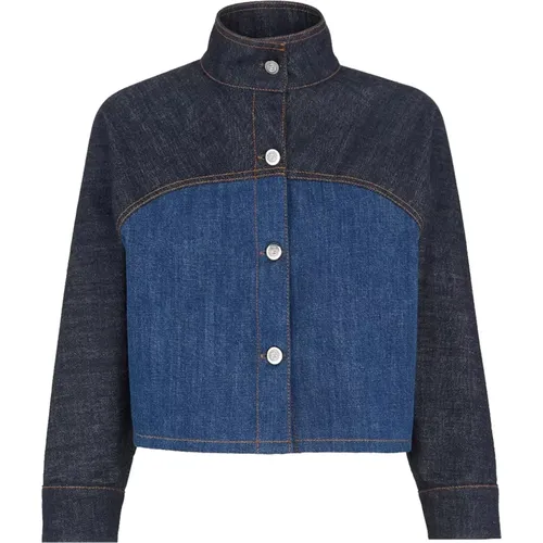 Bicolor Denim Crop Jacket Fendi - Fendi - Modalova