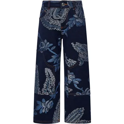 Weite Jeans für Jungen in marineblauer Baumwoll-Denim mit Paisley-Print - ETRO - Modalova