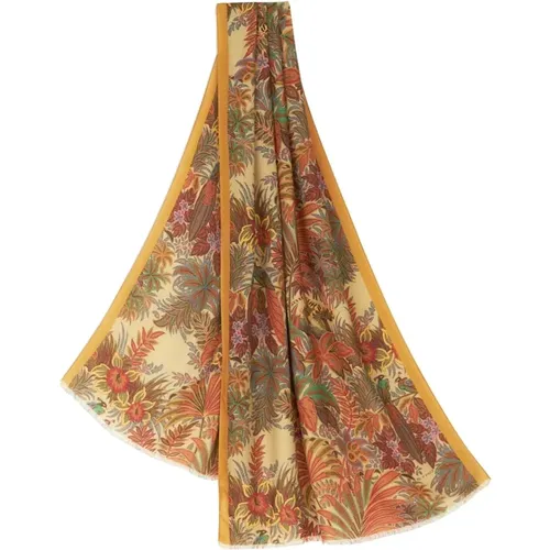 Floral Cashmere Silk Fringed Scarf , female, Sizes: ONE SIZE - ETRO - Modalova