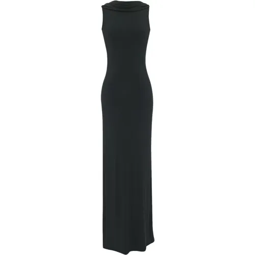 Schwarzes Kleid mit Rückenausschnitt und seitlichem Schlitz - Saint Laurent - Modalova