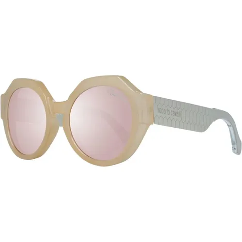Rosé Verspiegelte ovale Sonnenbrille Cremefarbenes Gestell - Roberto Cavalli - Modalova