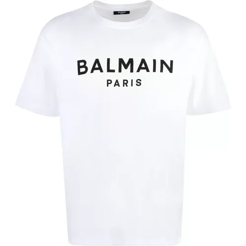 Geripptes Baumwoll-Crew-Neck T-Shirt - Balmain - Modalova