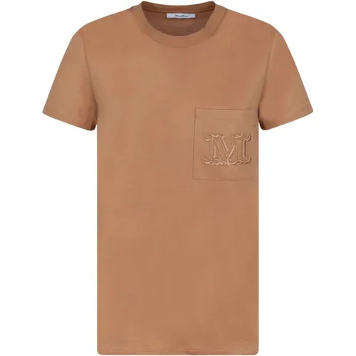 Besticktes Logo T-Shirt Kamelbraun , Damen, Größe: XS - Max Mara - Modalova