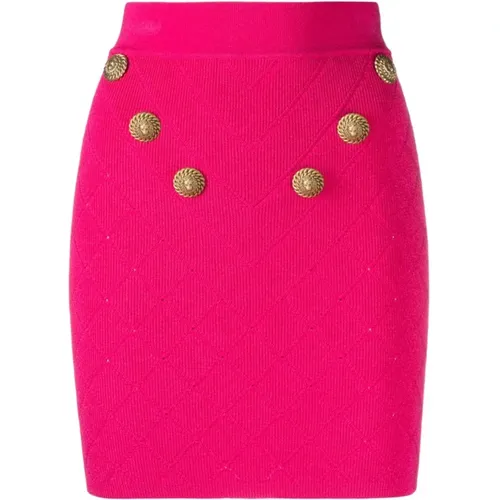 Fuchsia Ribbed Knit Skirt , female, Sizes: XS, M, S - Balmain - Modalova