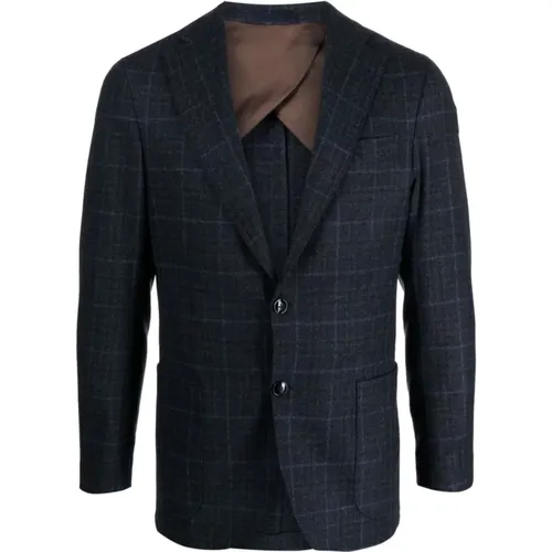Checked Wool/Cashmere Blazer , male, Sizes: L, 2XL - Barba - Modalova