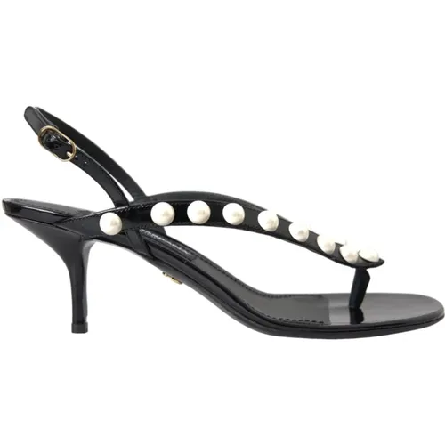 Leather Pearl Heel Sandals , female, Sizes: 6 UK - Dolce & Gabbana - Modalova