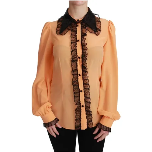 Silk Sequin Lace Blouse Shirt , female, Sizes: 3XS, M - Dolce & Gabbana - Modalova