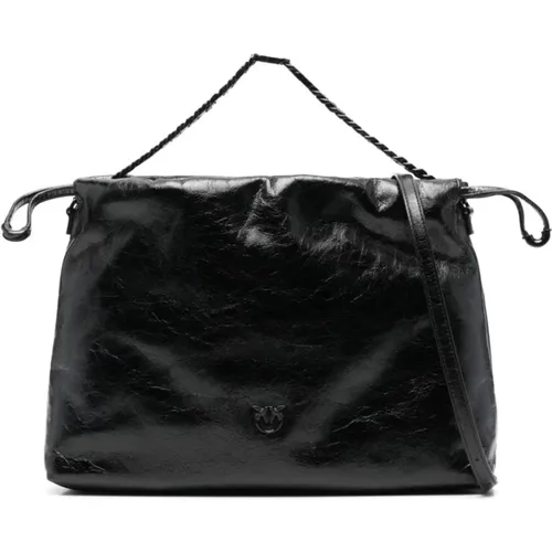 Chain-Link Shoulder Bag with Rhinestone Embellishment , female, Sizes: ONE SIZE - pinko - Modalova