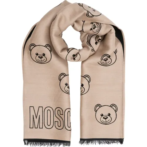 Abstract Pattern Wool Scarf with Logo , female, Sizes: ONE SIZE - Moschino - Modalova