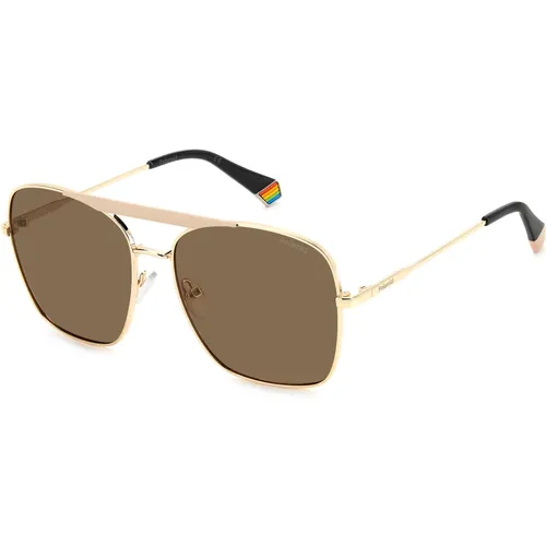 Ivory Gold/Brown Sunglasses , female, Sizes: 59 MM - Polaroid - Modalova