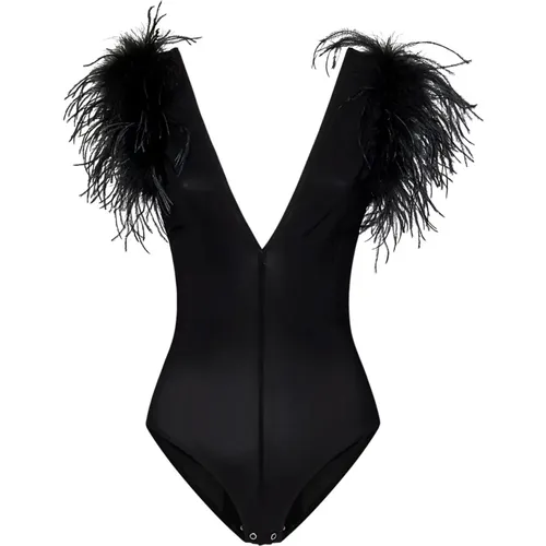 Feathered V-Neck Bodysuit , female, Sizes: S - pinko - Modalova