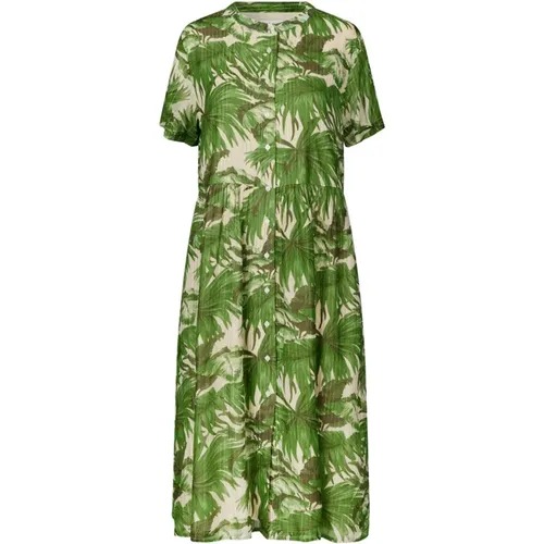 Grünes Midi-Kleid mit Rüschen-Details , Damen, Größe: S - Lollys Laundry - Modalova