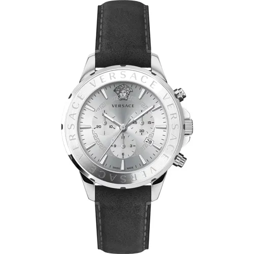 Chrono Signature Leder Silber Stahl Uhr - Versace - Modalova