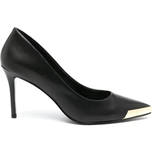 Schwarze flache Schuhe mit goldener Spitze , Damen, Größe: 37 EU - Versace - Modalova