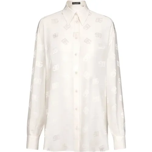 Silk Logo Shirt - Bianco Naturale , female, Sizes: M, S - Dolce & Gabbana - Modalova